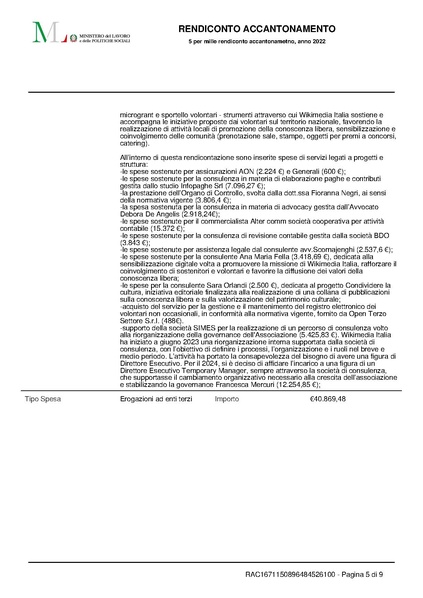 File:Rendicontazione 5x1000 accantonamento anno finanziario 2022.pdf