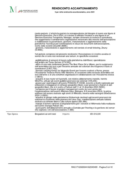 File:Rendicontazione 5x1000 accantonamento anno finanziario 2021.pdf