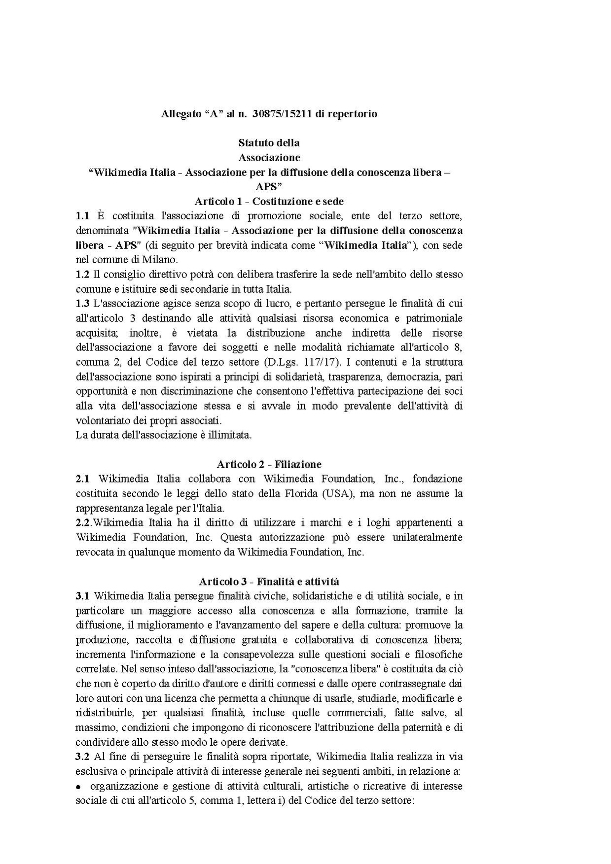 Statuto ratificato al 28 febbraio 2023